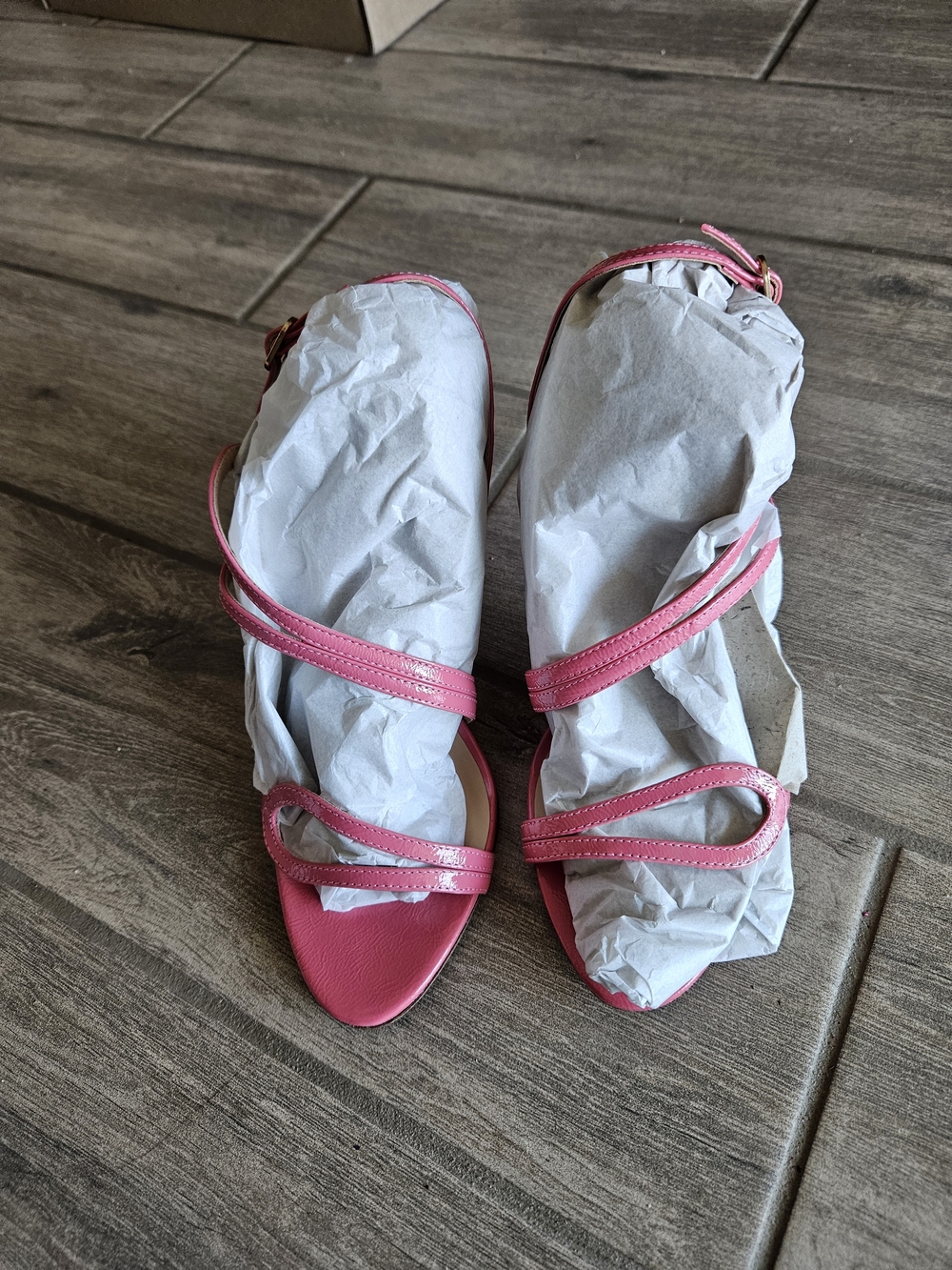 Anthropologie Pink Patent Strappy Heeled Sandals - Picture 4 of 9